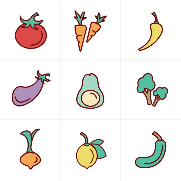 Ikonen Stil-Ikonen setzen Gemüse — Stockvektor
