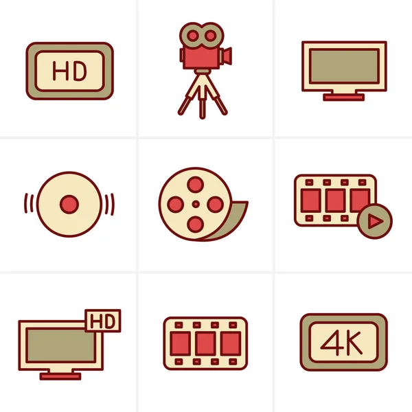 Iconos Estilo Conjunto de iconos de película — Vector de stock