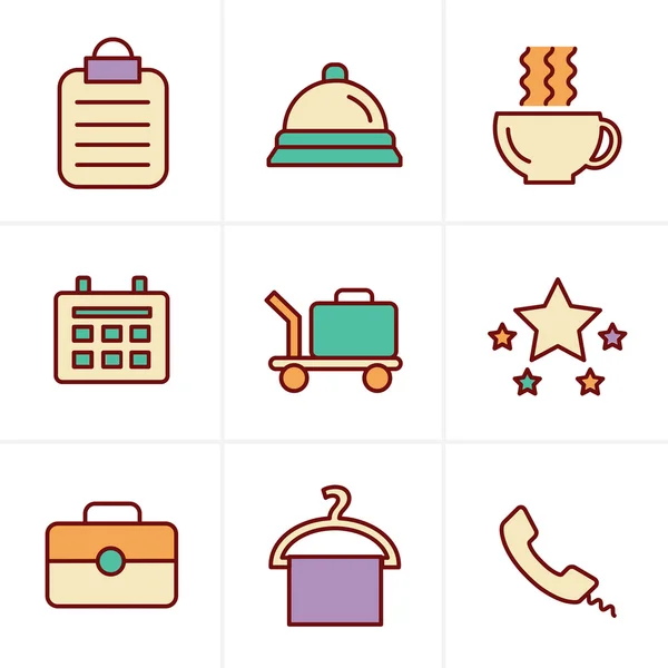 Icons Style Hotel and Hotel Services Icons with White Background — Stock Vector