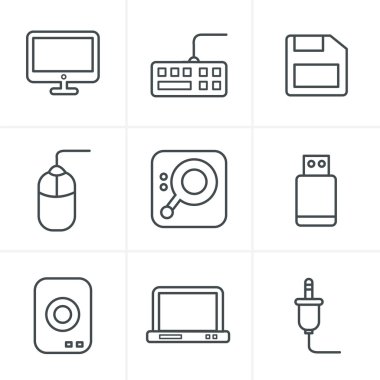 Satır simgeler stil bilgisayar simgeler kümesi, vektör tasarımı