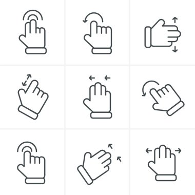 Line Icons Style Basic human gestures using modern digital devic clipart