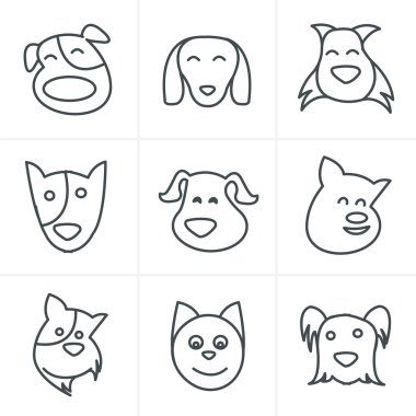 Çizgi simgeler stili eğlenceli köpek simge vektör