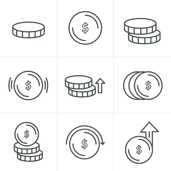 Lijn pictogrammen stijl munten Icons Set, Vector Design — Stockvector
