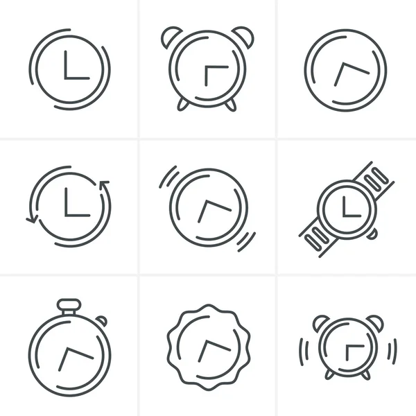 Conjunto de iconos de reloj de tiempo de línea, diseño de vectores — Archivo Imágenes Vectoriales