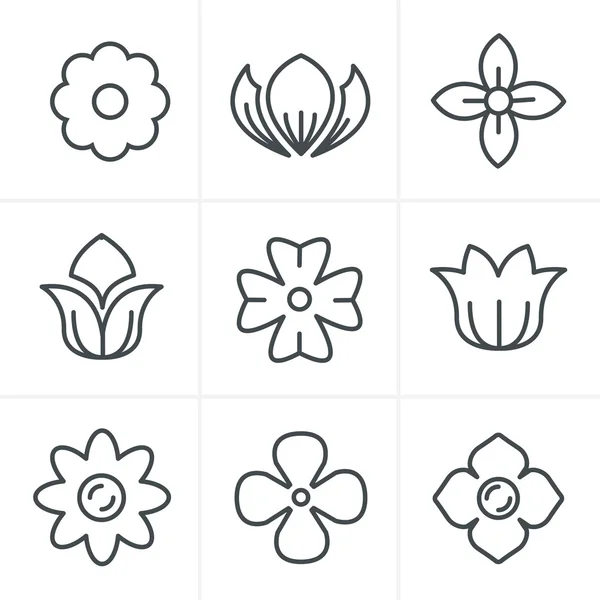 Conjunto de iconos de flores de estilo de línea, diseño de vectores — Archivo Imágenes Vectoriales