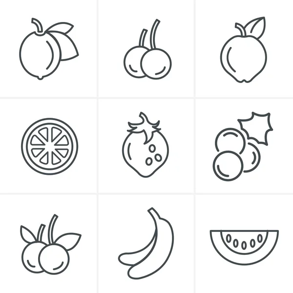 Linie Symbole Stil Obst Symbole Set, Vektor-Design — Stockvektor