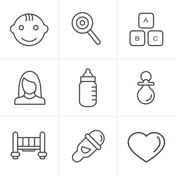 Ícones de linha estilo conjunto de ícones do bebê, projeto do vetor — Vetor de Stock