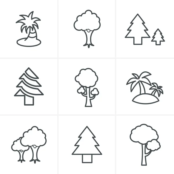 Conjunto de ícones de árvore de estilo de ícones de linha, Design de vetores — Vetor de Stock