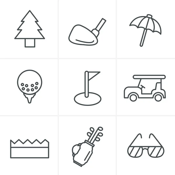 Ícones de linha Estilo Golf Icons Set, Vector Design — Vetor de Stock