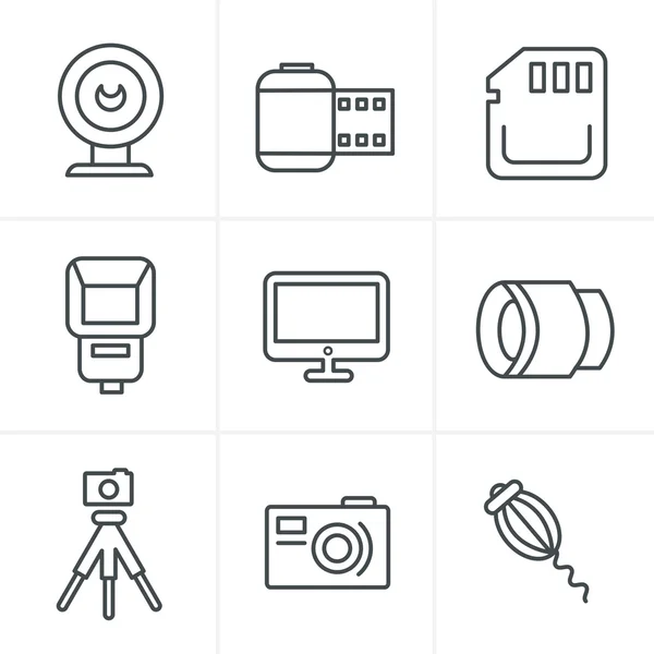 Lijn pictogrammen stijl fotografie Icons Set, Vector Design — Stockvector