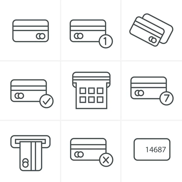 Lijn pictogrammen stijl Vector zwarte credit kar icons set — Stockvector