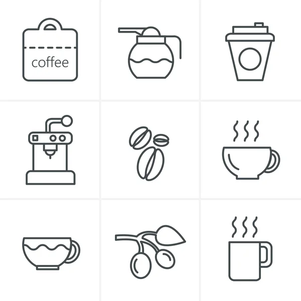 Lijn pictogrammen stijl koffie pictogrammen met witte achtergrond — Stockvector