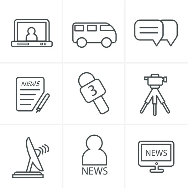 Řádek ikon stylu News reportér ikony nastavit. — Stockový vektor