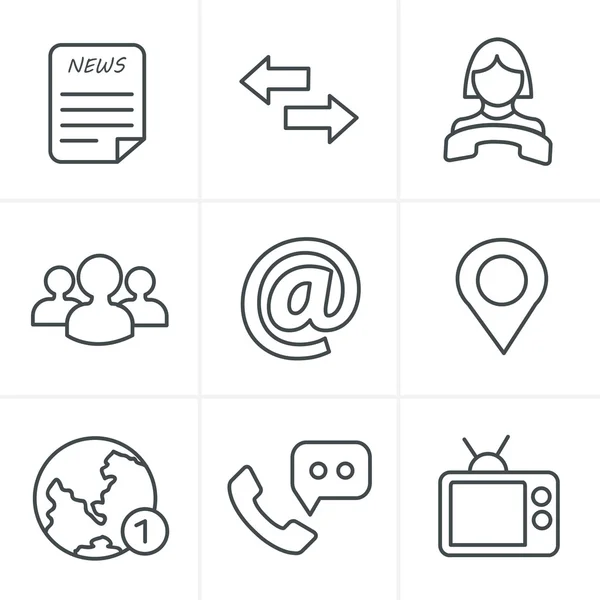 Icônes de ligne Style Médias et icônes de communication — Image vectorielle
