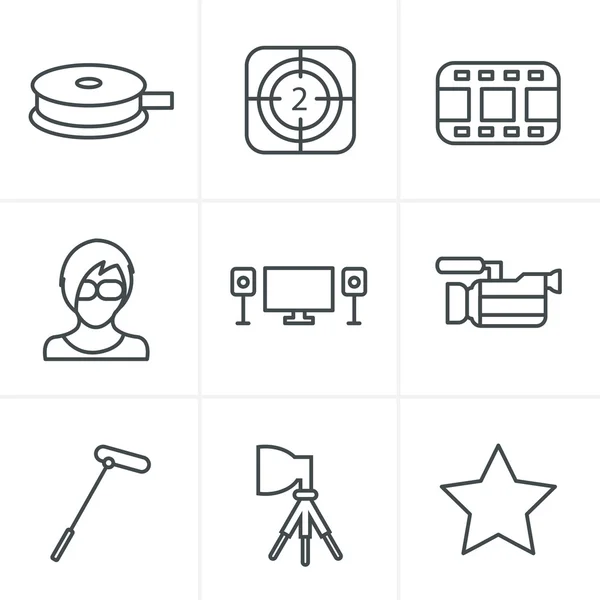 Lijn Icons Style vector zwarte filmpictogram ingesteld op grijs — Stockvector