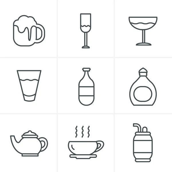 Iconos de línea Estilo Iconos de bebidas — Vector de stock