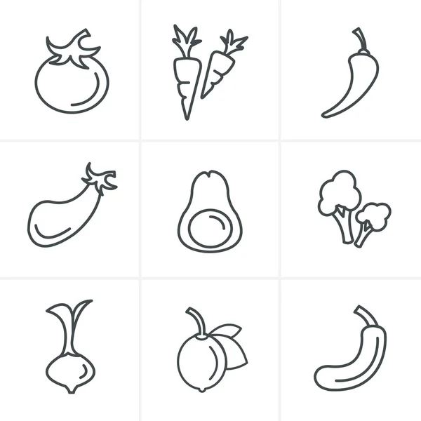 Linie Symbole Stil Symbole Set Gemüse — Stockvektor