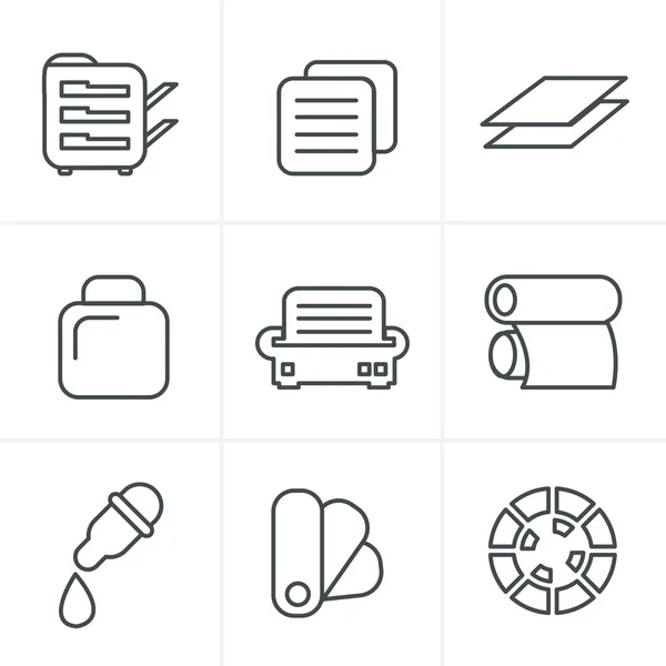 Línea Iconos Estilo Iconos de impresión conjunto elegante serie — Vector de stock