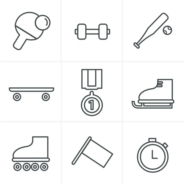 Line Icons Style Conjunto de iconos deportivos simples monocromáticos — Vector de stock