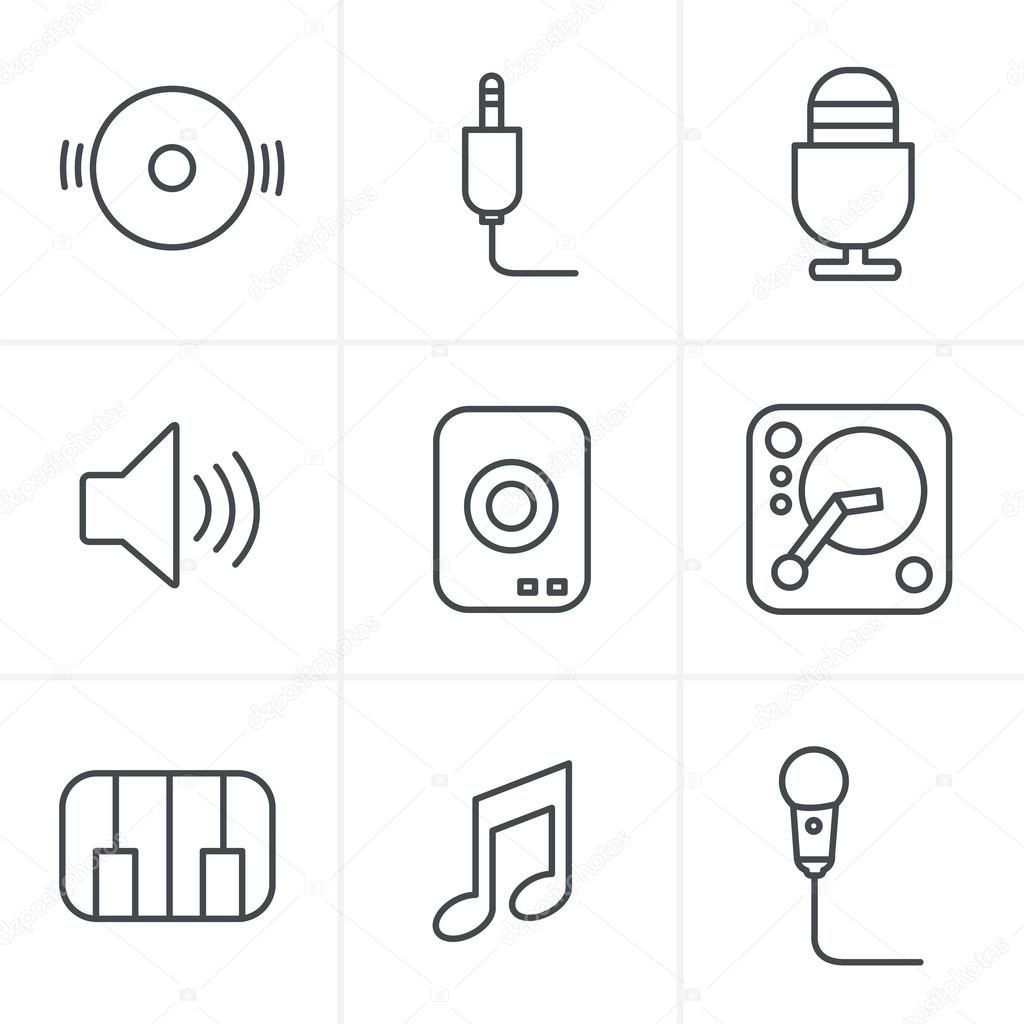 Line Icons Style Music Icons Set, Vector Design