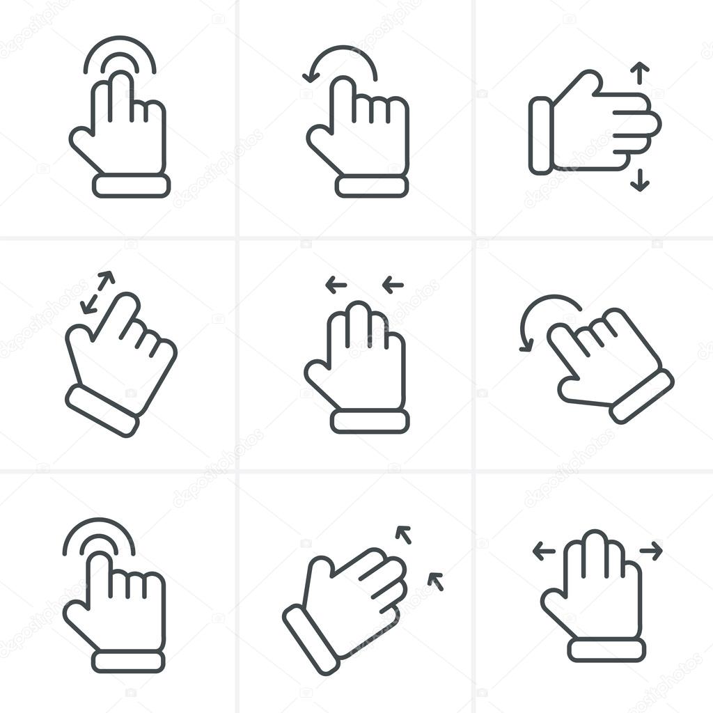 Line Icons Style Basic human gestures using modern digital devic
