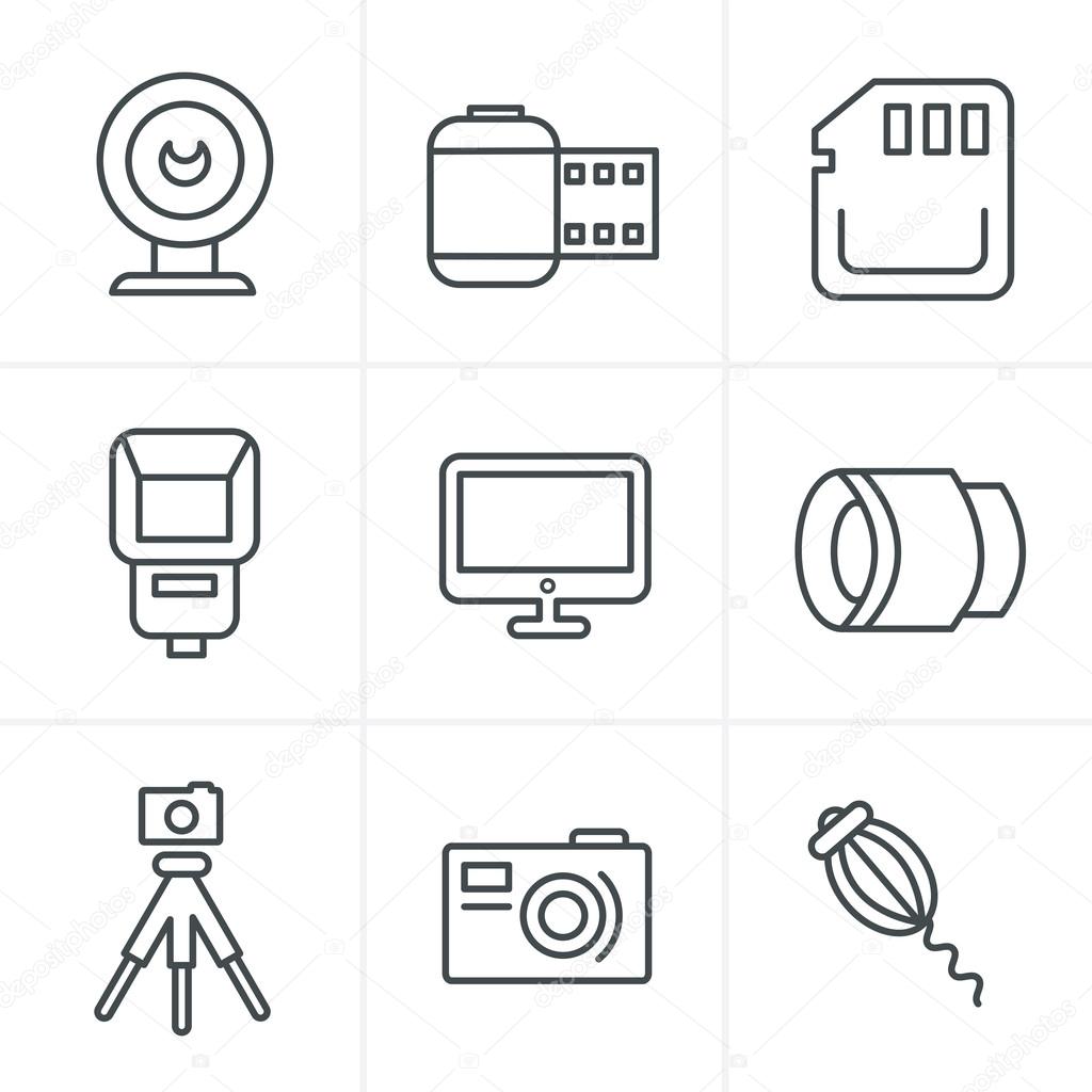 Line Icons Style  Photography Icons Set, Vector Design