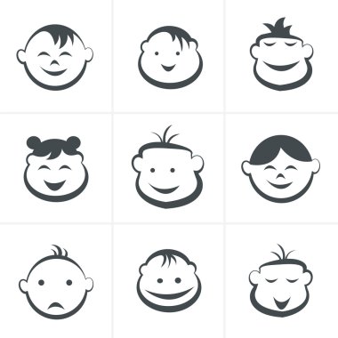 Çocuklar Icons set, oğlanlar ve kızlar, çocuklar sembolleri, vektör illustr