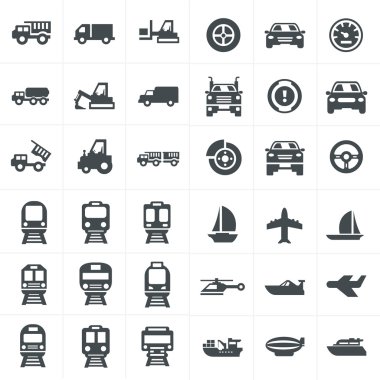 gri üzerine vektör siyah taşıma Icons set