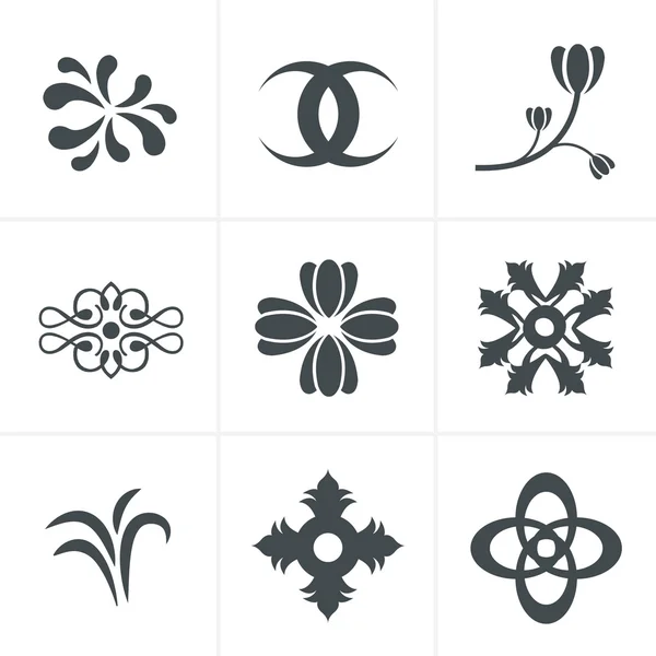Conjunto de flores de siluetas negras dibujadas a mano Conjunto de iconos, Vector Desig — Archivo Imágenes Vectoriales