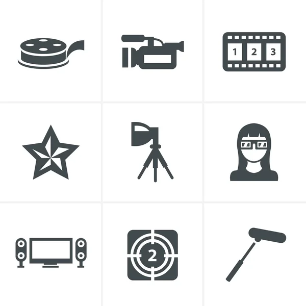 Vector black movie icon set on gray — Stock Vector