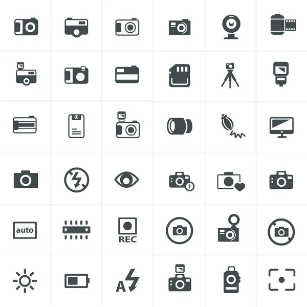 Vector black camera icon set on gray — Stock Vector