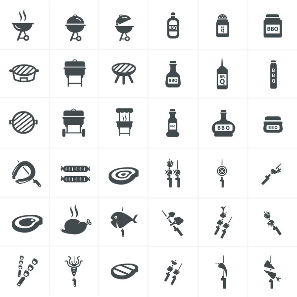 Vector negro iconos de barbacoa establecidos en gris — Vector de stock