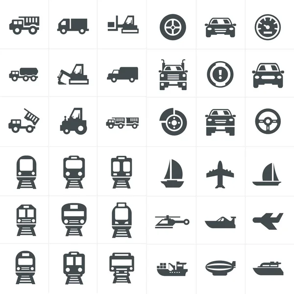 Vector black transport icons set on gray — Stock Vector