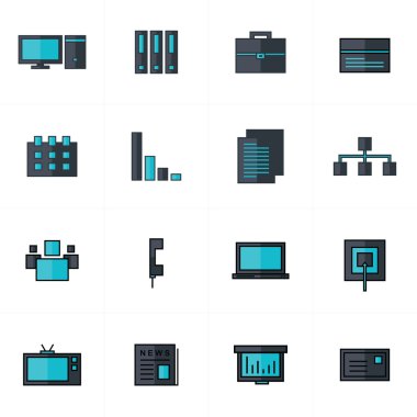 siyah ve mavi ofis Icons set