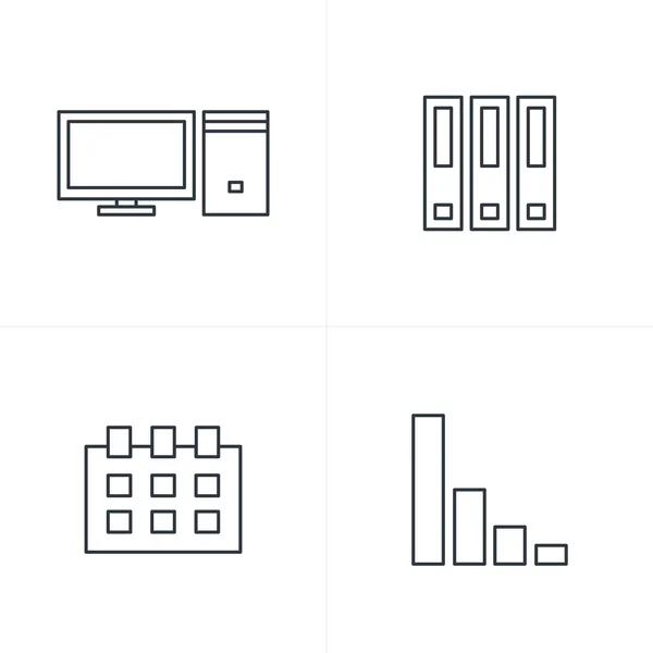 Dator, fil, kalender, diagram ikoner svart och blå — Stock vektor