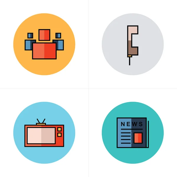 Leute, Nachrichten, Fernseher, Handy-Symbole flaches Design — Stockvektor