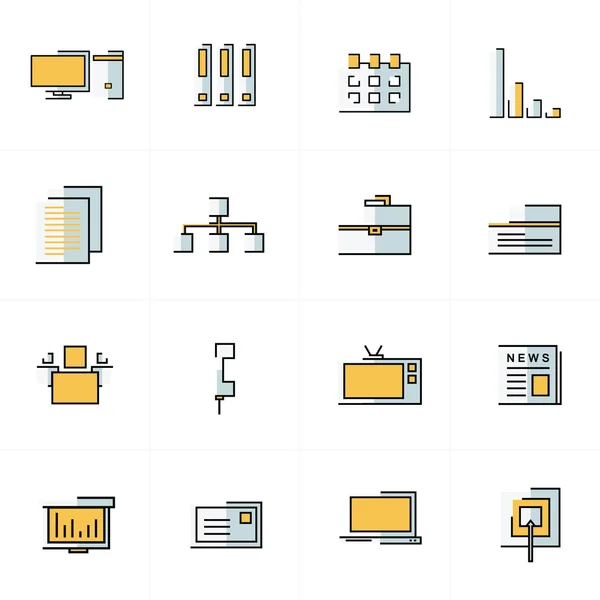Icônes de bureau ensemble couleur jaune et gris — Image vectorielle