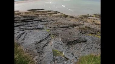 Parlak mavi gökyüzü ile güzel kumlu sahil.