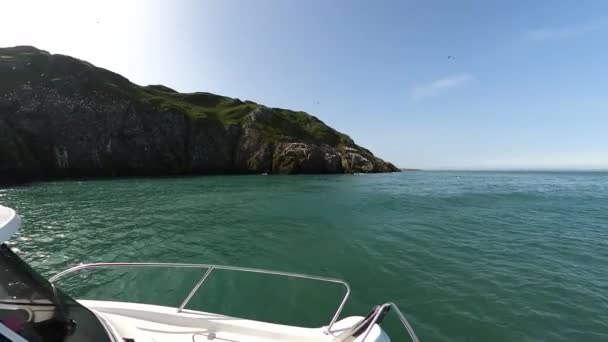 White Fishing Boat Sailing Open Irish Sea — Stock Video