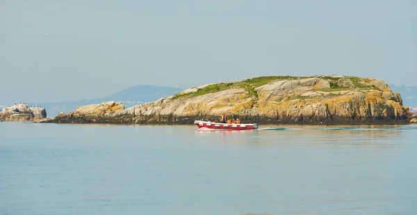 Barco Con Gente Feliz Bordo Que Relaja Mar Irlanda Grupo — Foto de Stock