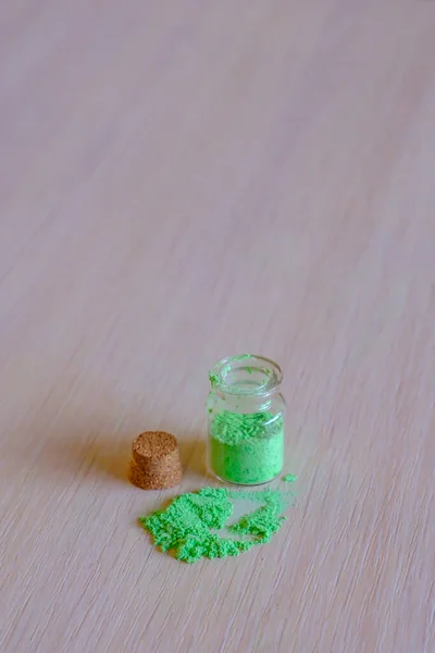 Small Jar Green Chalk Green Sheet Paper — Photo