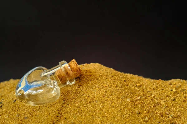 Small Glass Jar Cork Lying Sand — Photo