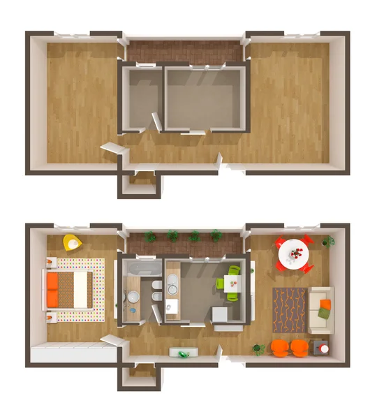 Apartment design - 3d top view of a contemporary interior — Stock fotografie