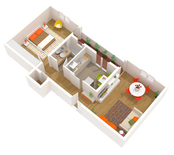 Apartment interior design - 3d floor plan — Stock fotografie