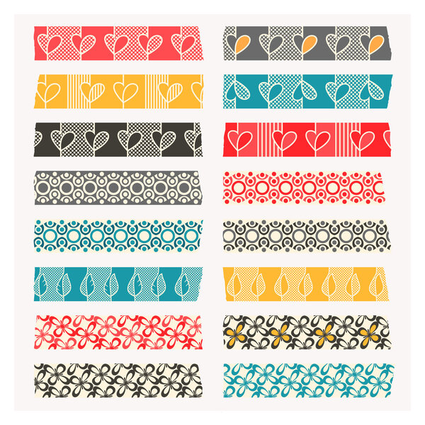Set of washi tape. Black, gray and color stripes.