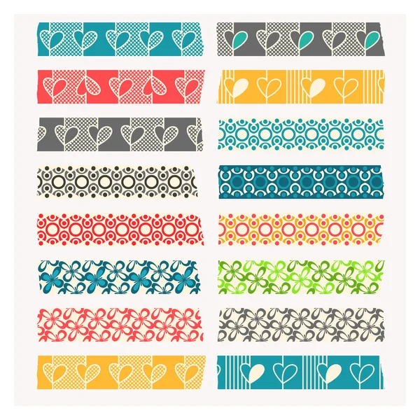 Cinta Washi. Conjunto de rayas negras, grises y de color . — Vector de stock