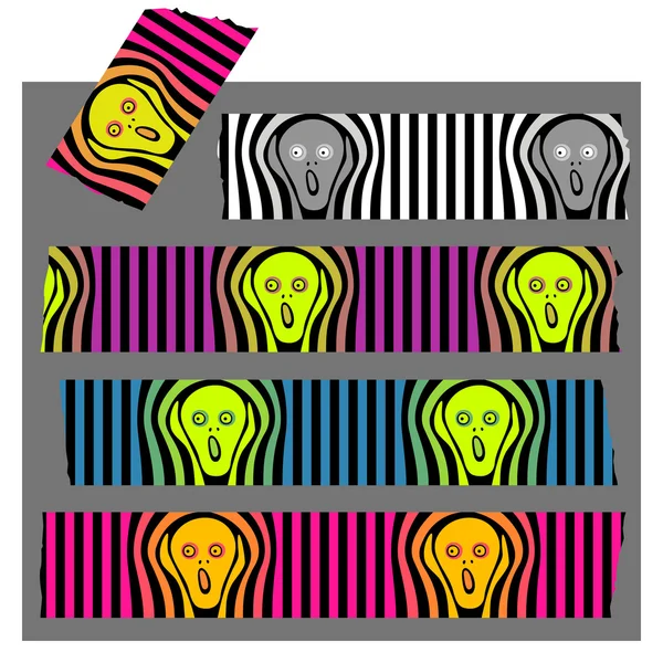 Washi Tape Set. The Scream, fluo colors and black stripes — Stock Vector