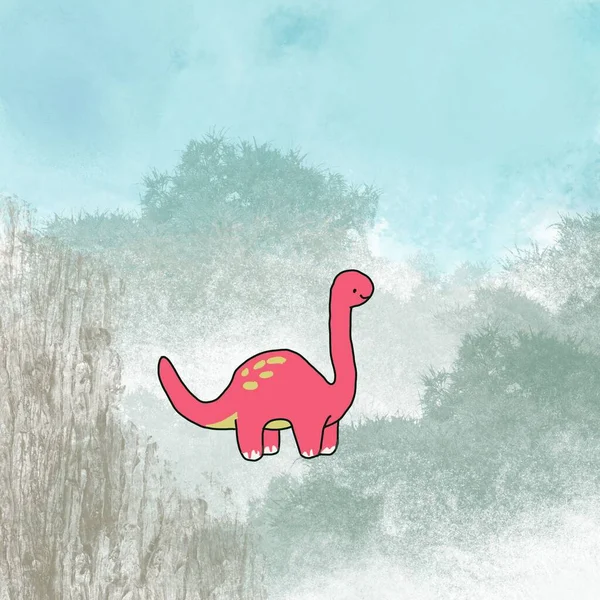 Pinkfarbener Dinosaurier Spaziert Durch Den Wald — Stockfoto
