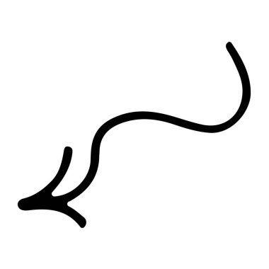 Tek dalgalı ok. Siyah el çizimi işareti beyaz arka planda izole edilmiş. Kartlar, çıkartmalar ve web tasarımı için navigasyon sembolü.