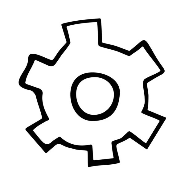 机械齿轮图标的涂鸦风格 在白色背景上孤立的齿轮的矢量图解 进展的标志 背景和选择 — 图库矢量图片